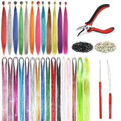 Hair Tinsel – 16 Colors 3200 Strands 47 Inches Glitter Hair Extensions