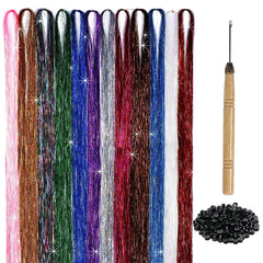 Hair Tinsel Kit –  2400 Strands 47 Inches Glitter Hair Extensions Without Plier