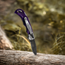 Handmade Damascus Pocket Knife 7"– Purple Resin Handle Folding Knife, Leather Sheath HandiGo USA