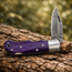 Handmade Damascus Pocket Knife 7"– Purple Resin Handle Folding Knife, Leather Sheath HandiGo USA