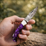 Handmade Damascus Pocket Knife 7"– Purple Resin Handle Folding Knife, Leather Sheath HandiGo USA