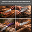 Handmade Damascus Pocket Knife 7"– Purple Resin Handle Folding Knife, Leather Sheath HandiGo USA