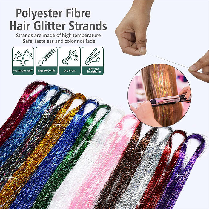 Hair Tinsel – 12 Colors 2400 Strands 47 Inches Glitter Hair Extensions with  Plier