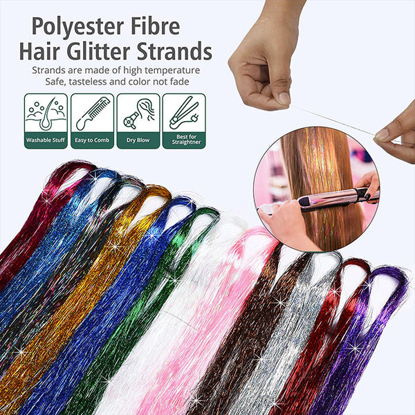 Hair Tinsel 12 Colors 2400 Strands 47 Inches Glitter Hair Extensions